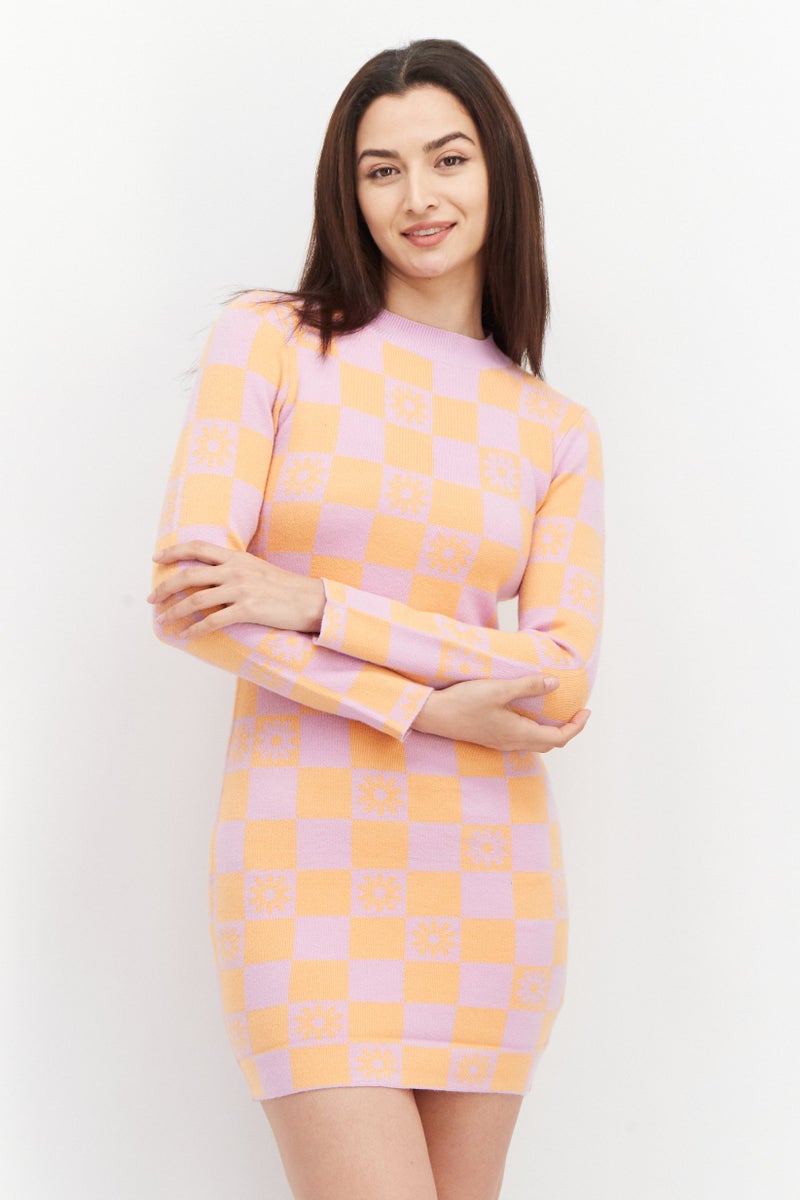 RIVER ISLAND Women Knitted Mini Dress, Orange - Image 1